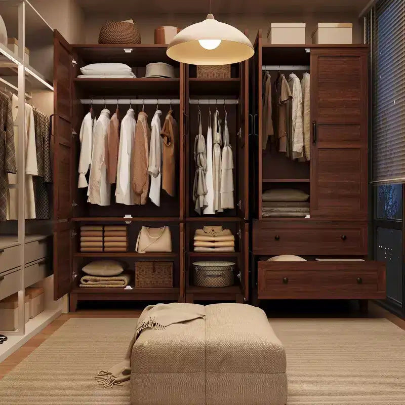 Armoire en bois de 72 po avec 4 portes, tringle à vêtements et 18 tablettes réglables pour chambre à coucher, armoire de rangement pour garde-robe organisée