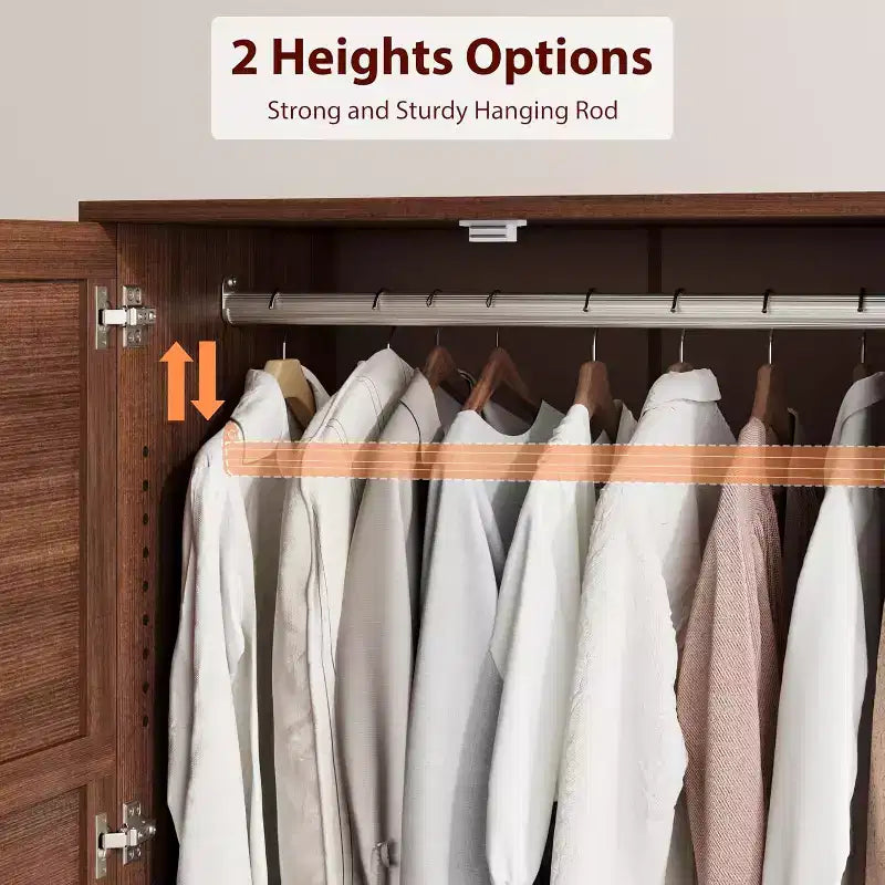 72 Wooden Armoire Wardrobe Closet with 4 Doors, Hanging Rod, and 18 Adjustable Shelves for Bedroom Storage, Clothing Cabinet for Organized Wardrobe
