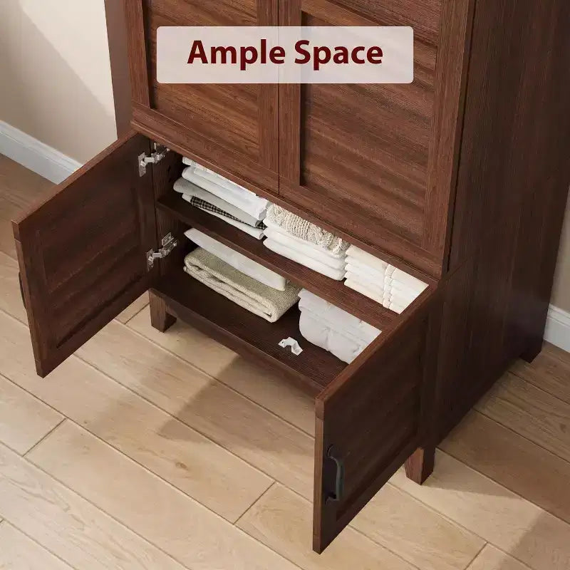 Armoire en bois de 72 po avec 4 portes, tringle à vêtements et 18 tablettes réglables pour chambre à coucher, armoire de rangement pour garde-robe organisée