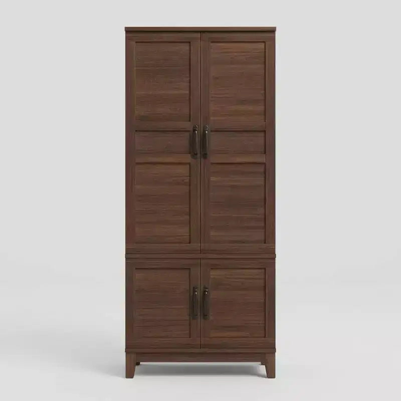 Armoire en bois de 72 po avec 4 portes, tringle à vêtements et 18 tablettes réglables pour chambre à coucher, armoire de rangement pour garde-robe organisée