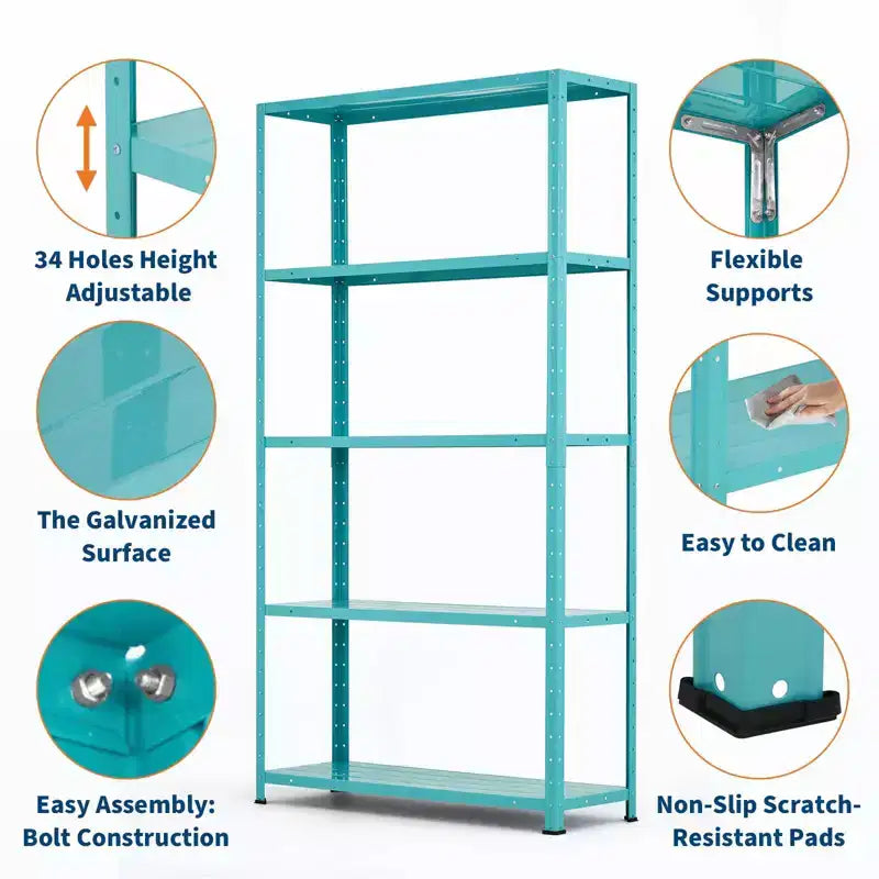 Étagère en acier robuste à 5 niveaux, étagère de rangement de garage d'une capacité de 227 kg avec hauteur réglable, étagères métalliques, étagères industrielles