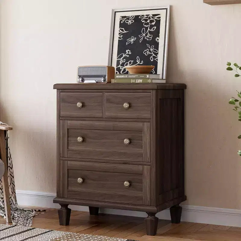 4 Drawer Dresser for Bedroom, Vintage Chest of Drawers with Tapered Legs, Wooden Small Dresser Nightstand, Clothes Storage Organizer, Light Brown