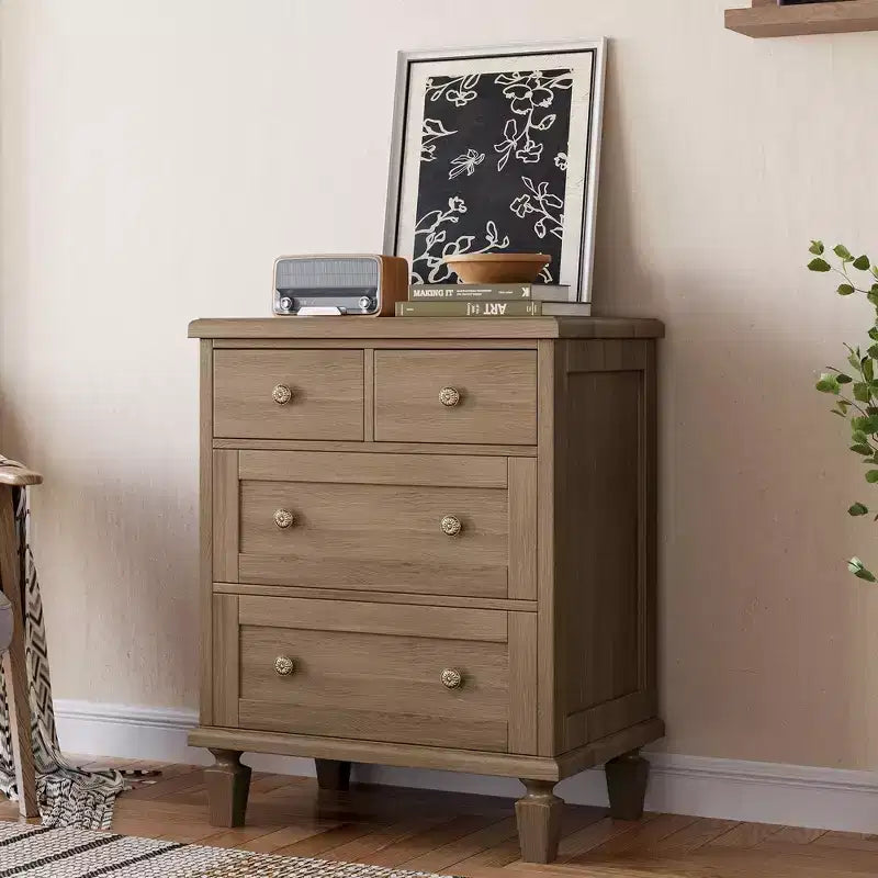 4 Drawer Dresser for Bedroom, Vintage Chest of Drawers with Tapered Legs, Wooden Small Dresser Nightstand, Clothes Storage Organizer, Light Brown