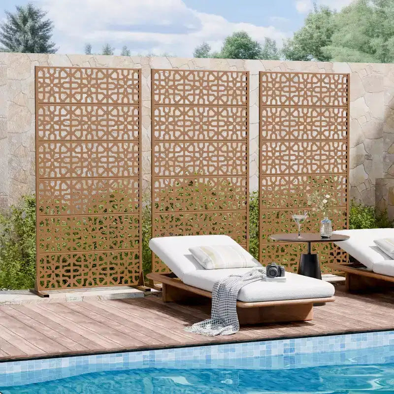 MAYEERTY Perilla 01 Brown Galvanized Steel Room Divider, 72x35x16, 6-Piece Double-Sided Classic Screen
