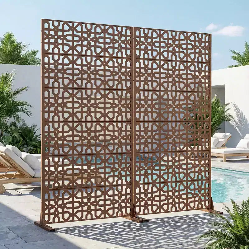 Paravent 6 pans en acier galvanisé, 72x35, double face, classique, marron