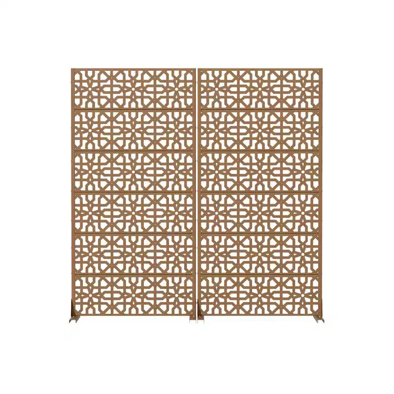 6-Panel Galvanized Steel Room Divider, 72x35 Double-Sided Classic Screen, Brown