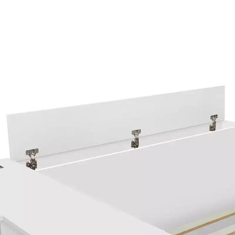 Lit de rangement pleine taille avec bureau intégré, armoire et 6 tiroirs, blanc, gain de place