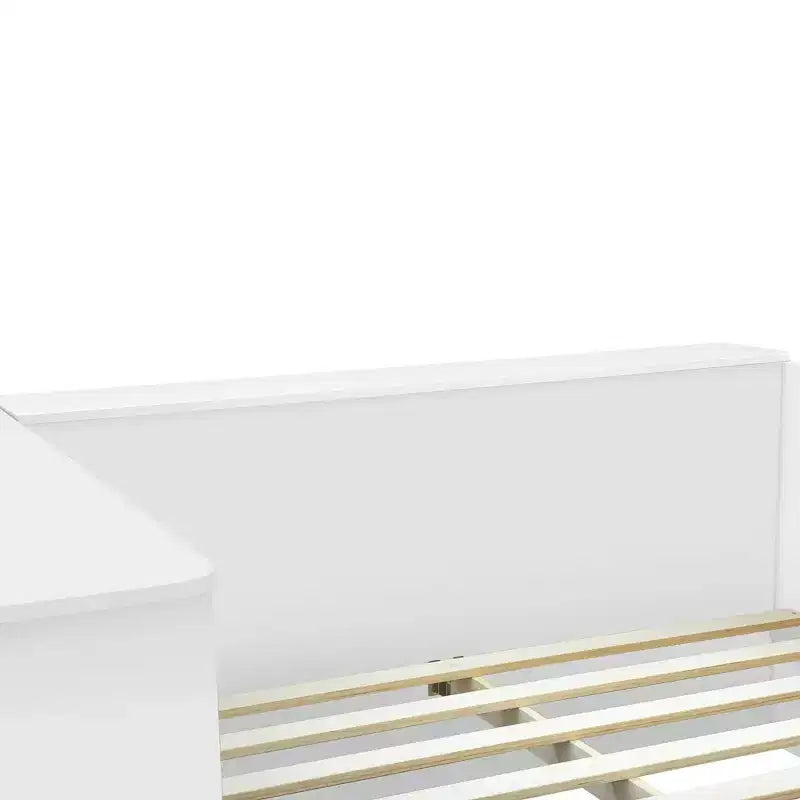 Lit de rangement pleine taille avec bureau intégré, armoire et 6 tiroirs, blanc, gain de place
