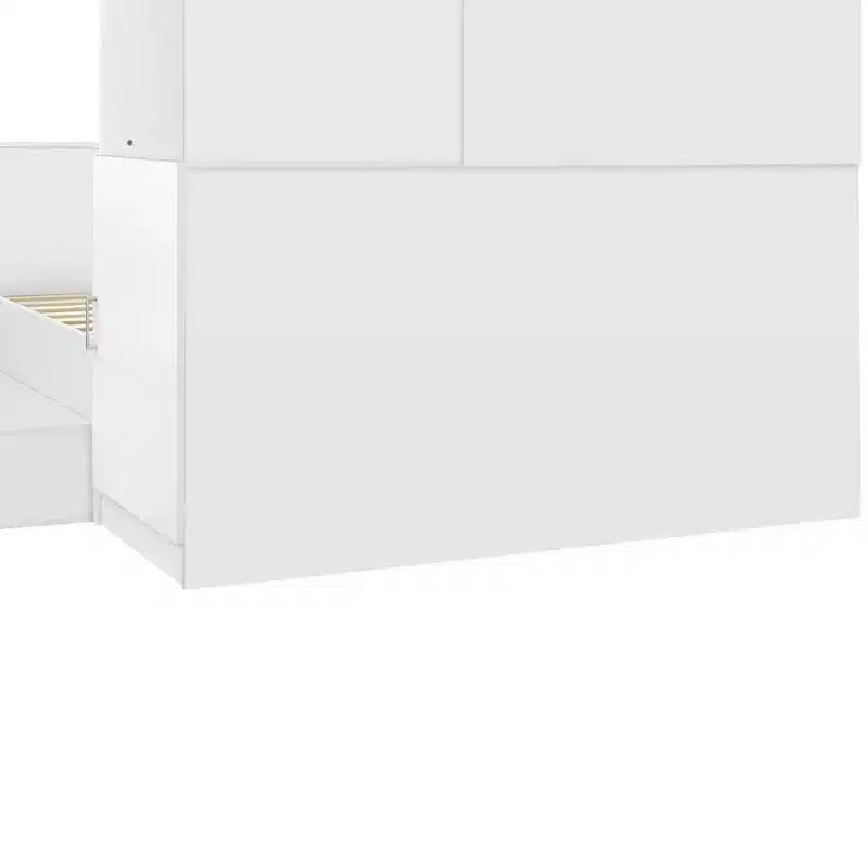 Lit de rangement pleine taille avec bureau intégré, armoire et 6 tiroirs, blanc, gain de place