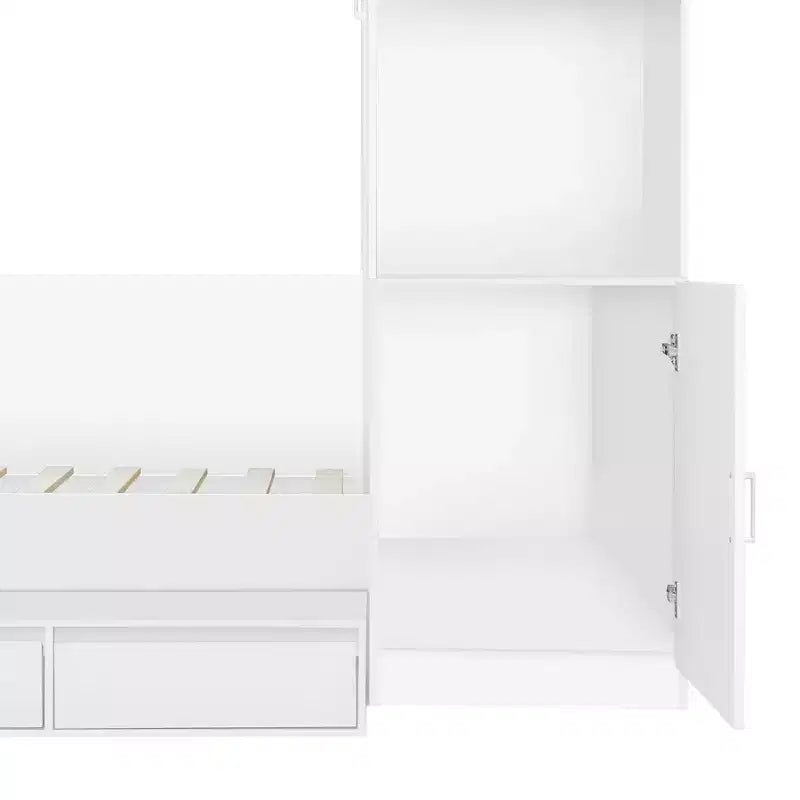 Lit de rangement pleine taille avec bureau intégré, armoire et 6 tiroirs, blanc, gain de place