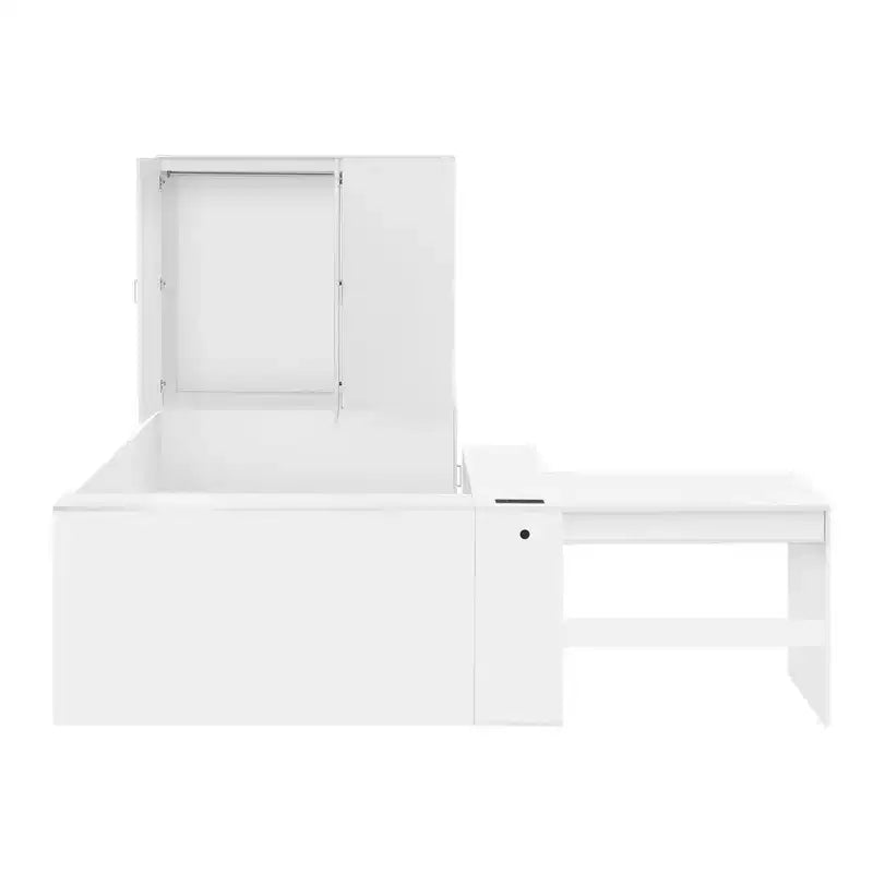 Lit de rangement pleine taille avec bureau intégré, armoire et 6 tiroirs, blanc, gain de place