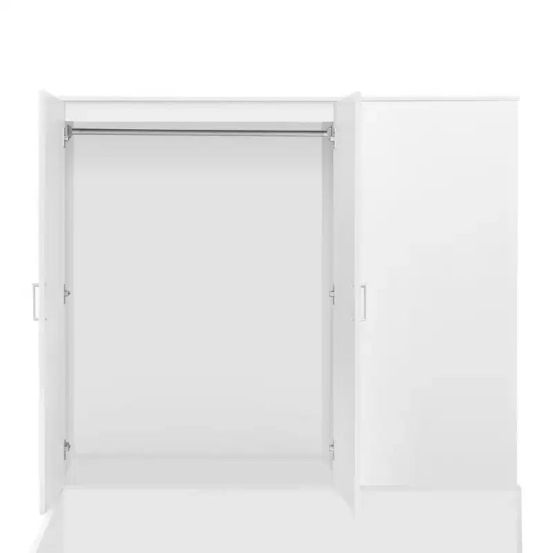 Lit de rangement pleine taille avec bureau intégré, armoire et 6 tiroirs, blanc, gain de place