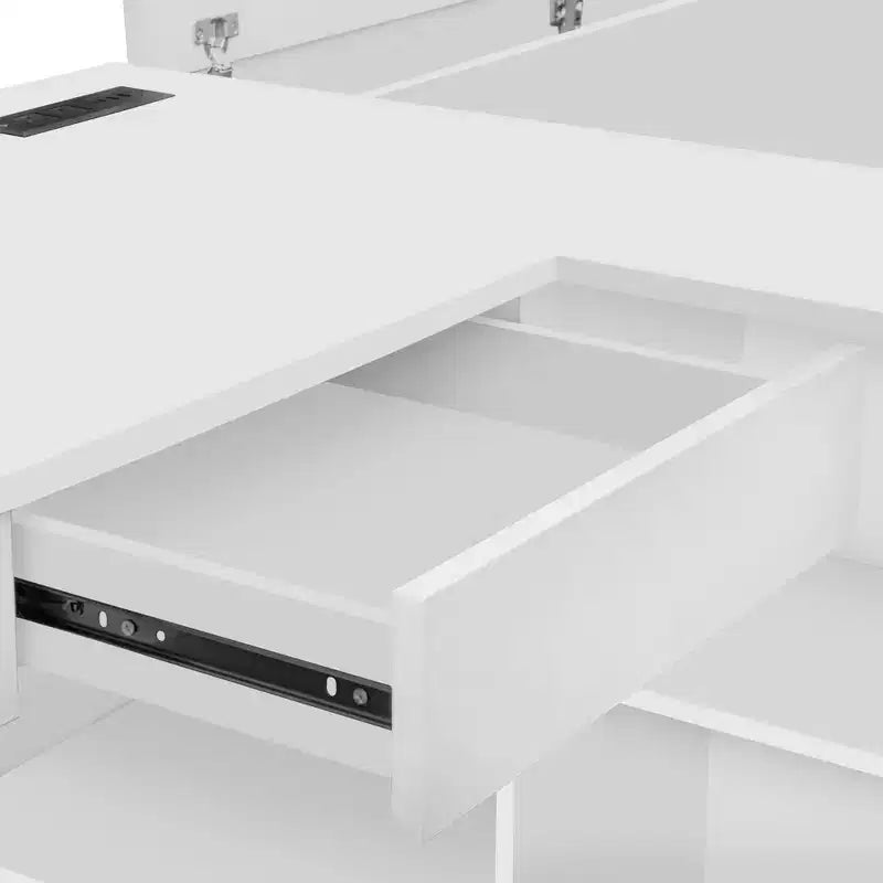Lit de rangement pleine taille avec bureau intégré, armoire et 6 tiroirs, blanc, gain de place