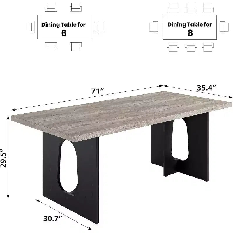 71 Table à manger moderne pour 6-8 personnes, grande table de cuisine avec pieds colonne robustes, parfaite pour la salle à manger, la cuisine ou la salle de conférence