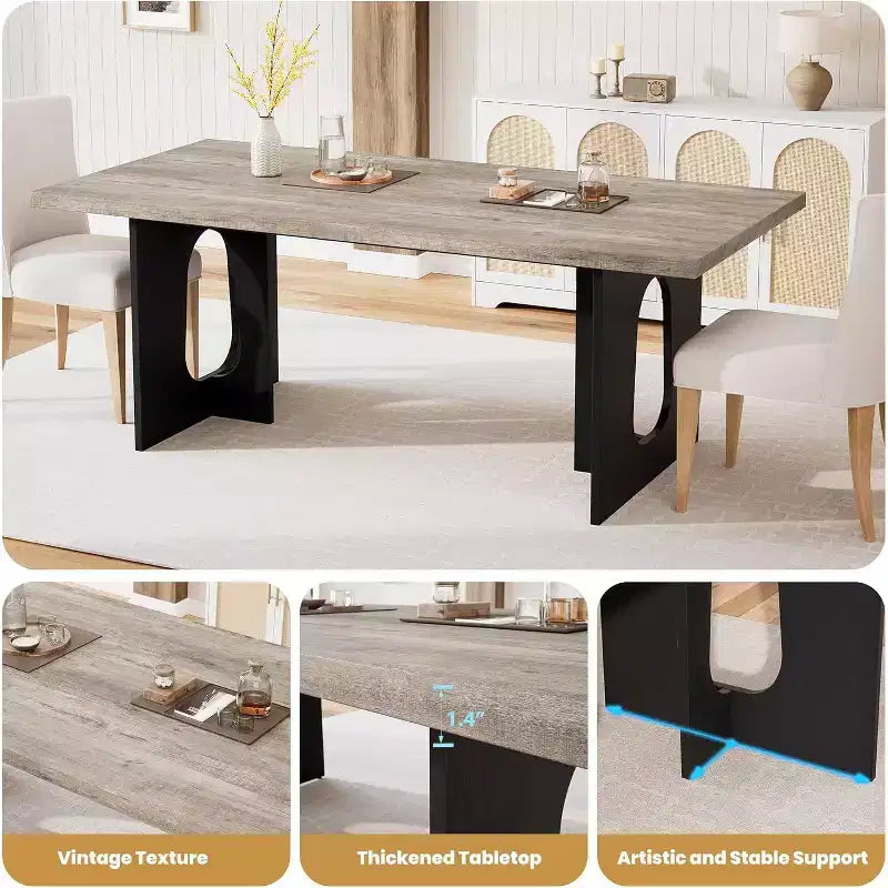 71 Table à manger moderne pour 6-8 personnes, grande table de cuisine avec pieds colonne robustes, parfaite pour la salle à manger, la cuisine ou la salle de conférence