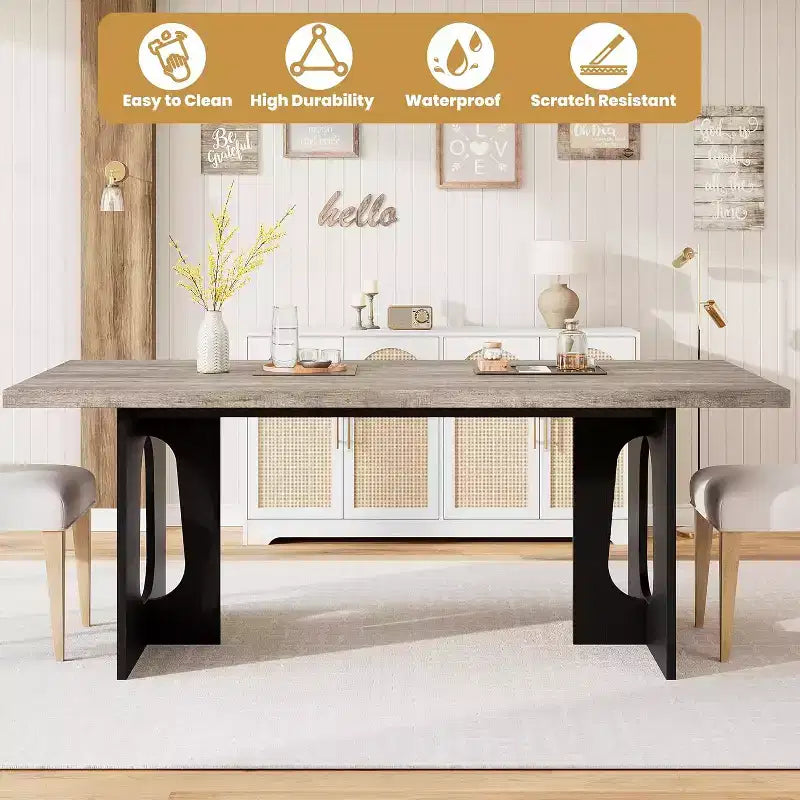 71 Modern Dining Table for 6-8 People, Large Kitchen Table with Heavy Duty Pedestal Legs, Perfect for Dining, Kitchen, or Conference Room
