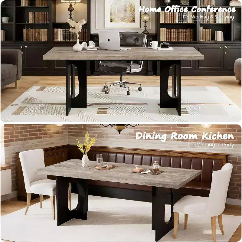71 Table à manger moderne pour 6-8 personnes, grande table de cuisine avec pieds colonne robustes, parfaite pour la salle à manger, la cuisine ou la salle de conférence