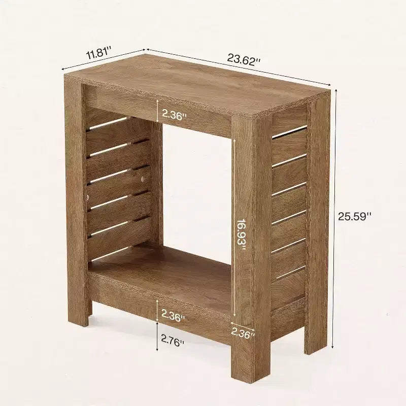 2-Tier Farmhouse Narrow Side Table with Storage Shelf, Wood, 24H x 12W, Easy Assembly