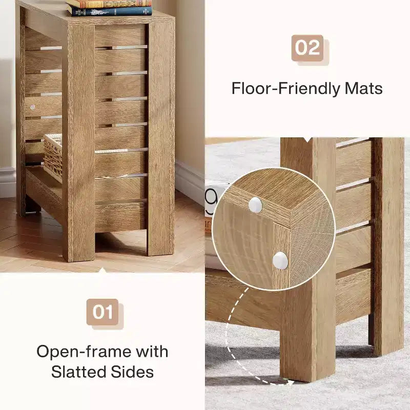 2-Tier Farmhouse Narrow Side Table with Storage Shelf, Wood, 24H x 12W, Easy Assembly