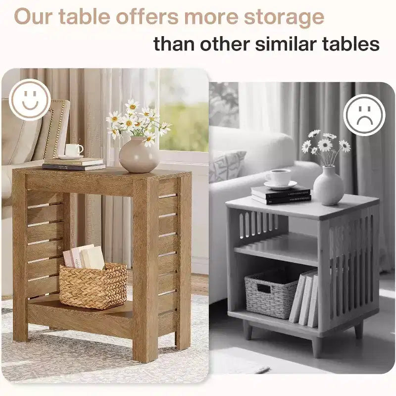 2-Tier Farmhouse Narrow Side Table with Storage Shelf, Wood, 24H x 12W, Easy Assembly