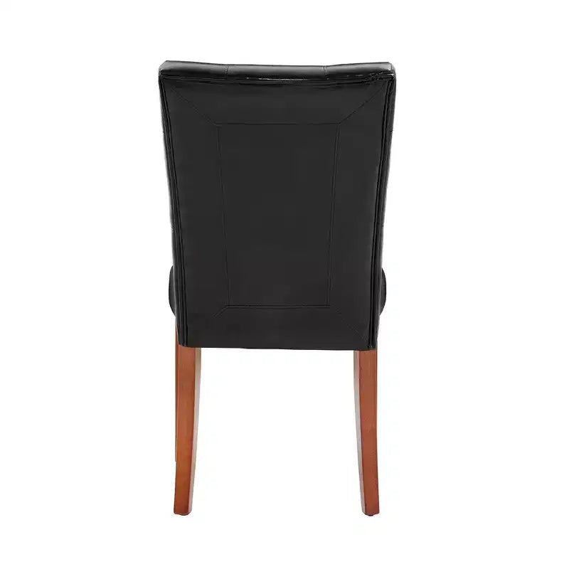 Tufted Faux Leather Dining Chairs Set of 2, Cherry, High Back, Rubberwood Frame
