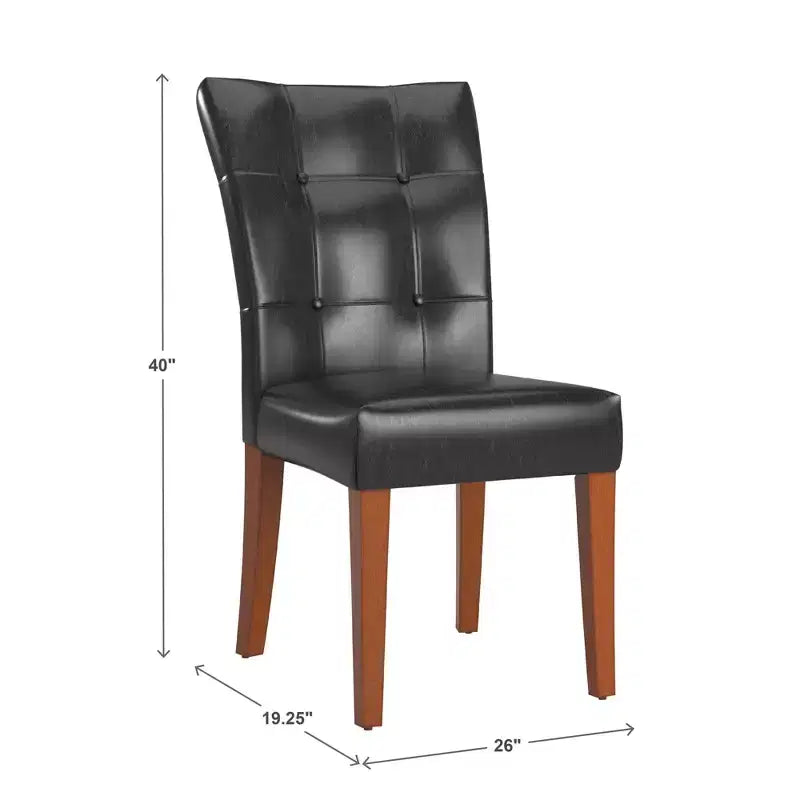 Lot de 2 chaises de salle à manger en similicuir capitonné, cerisier, dossier haut, structure en bois d'hévéa