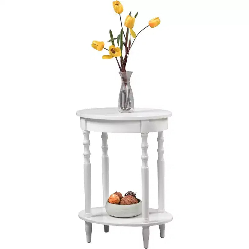 Table d'appoint ovale en bois massif avec étagère inférieure, pieds tournés, noir, 61 cm (H) x 51 cm (l)