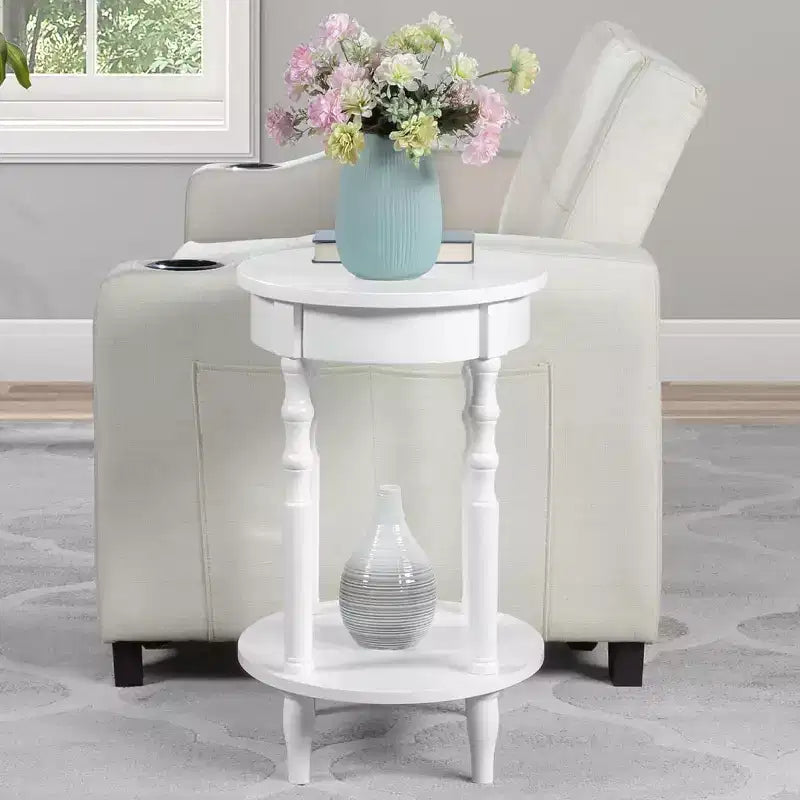Table d'appoint ovale en bois massif avec étagère inférieure, pieds tournés, noir, 61 cm (H) x 51 cm (l)