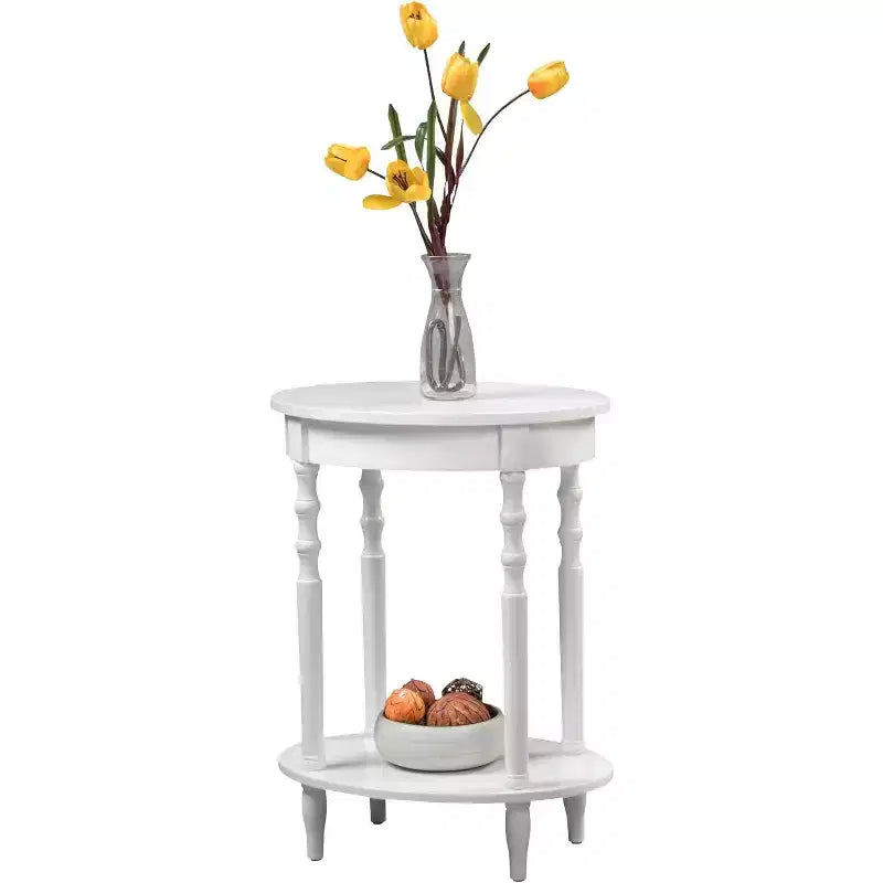 Table d'appoint ovale en bois massif avec étagère inférieure, pieds tournés, noir, 61 cm (H) x 51 cm (l)