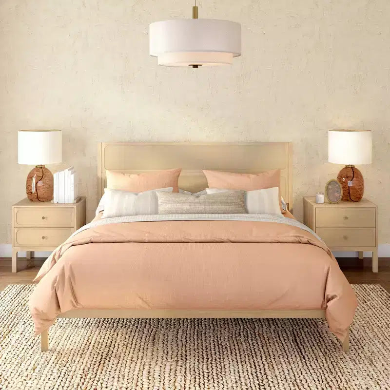 Rattan King Bed Frame with Headboard, Solid Pine Wood, No Box Spring Needed, 84L x 79W
