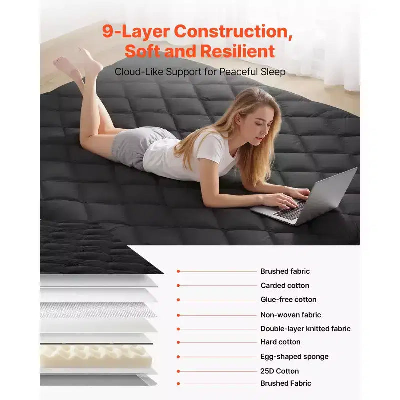 Japanese Tatami Foldable Floor Mattress Queen, 9-Layer Memory Foam, 80x60x3.5 in, Black