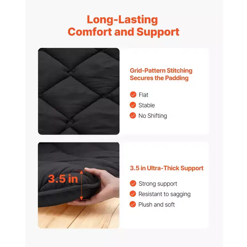 Matelas de sol pliable Tatami japonais Queen, mousse à mémoire de forme 9 couches, 80x60x3.5 po, noir