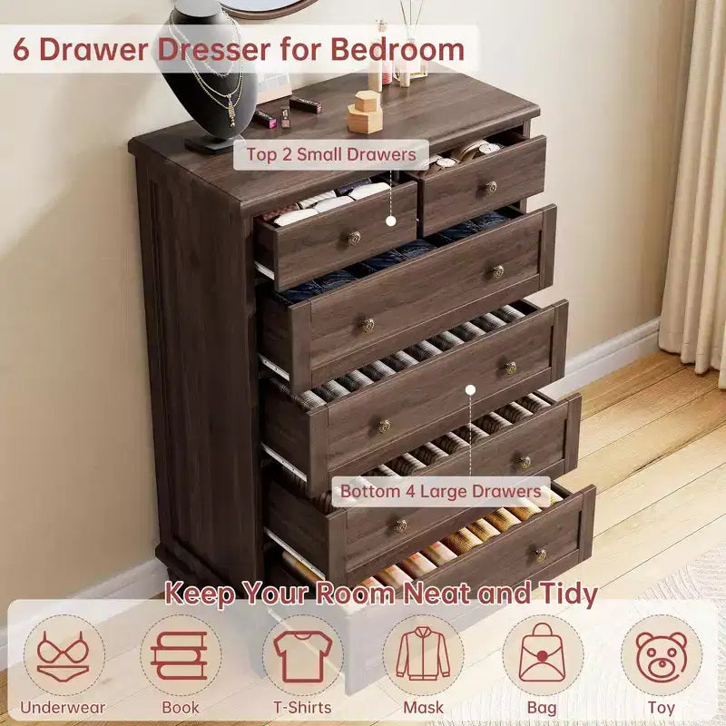Commode haute 47 avec poignées sculptées et pieds fuselés pour chambre à coucher