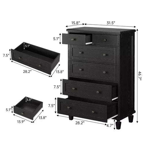 Commode haute 47 avec poignées sculptées et pieds fuselés pour chambre à coucher