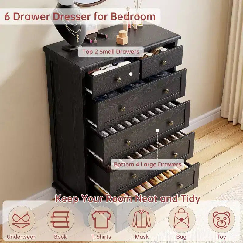 47 Tall Dresser with Carved Handles and Tapered Legs Design for Bedroom