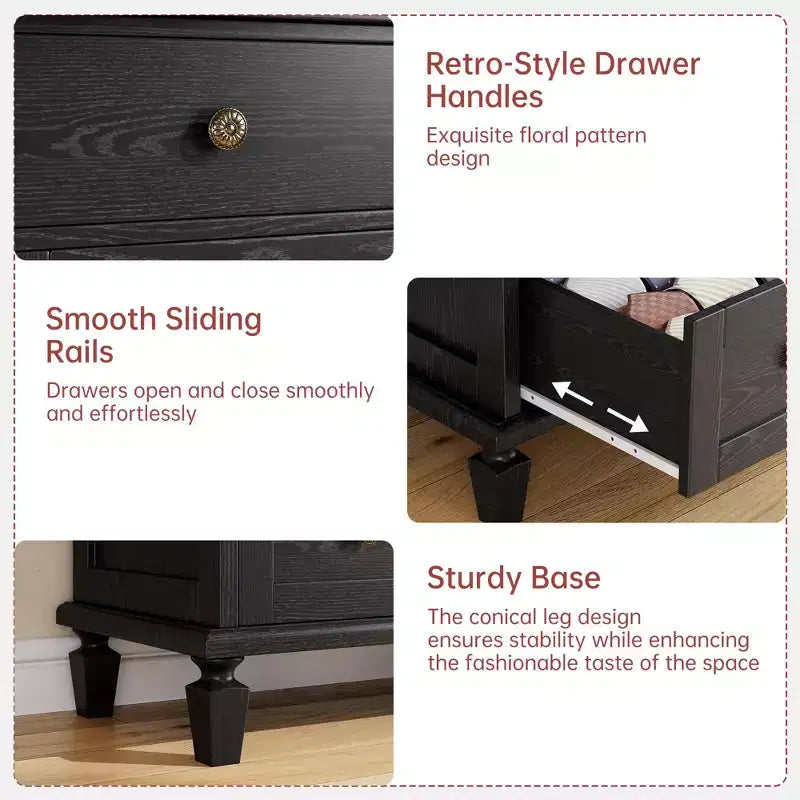 Commode haute 47 avec poignées sculptées et pieds fuselés pour chambre à coucher