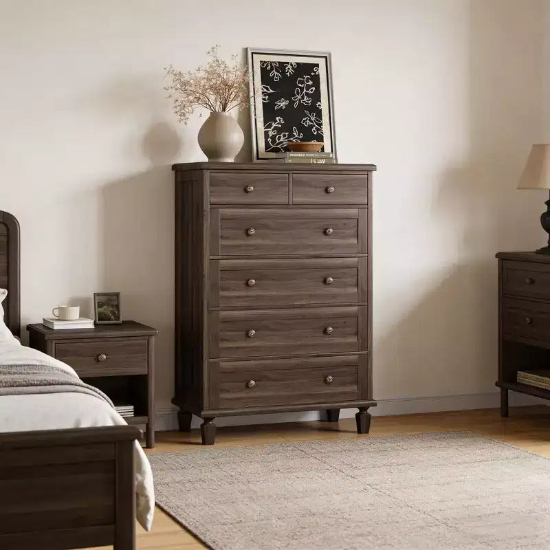 47 Tall Dresser with Carved Handles and Tapered Legs Design for Bedroom