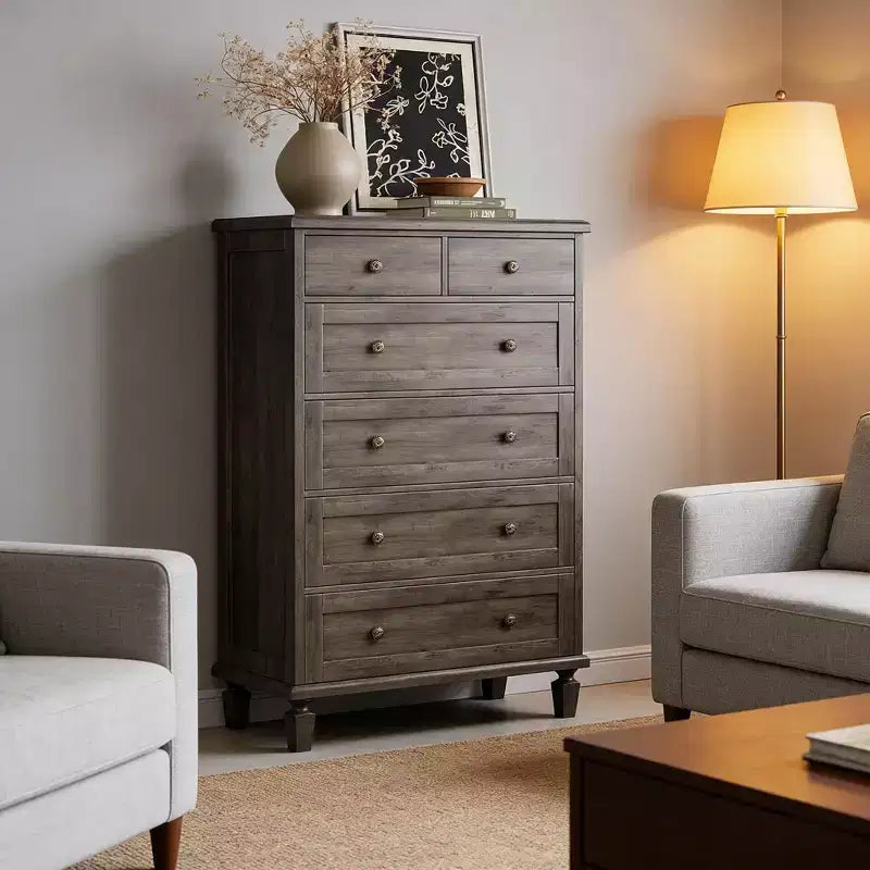 47 Tall Dresser with Carved Handles and Tapered Legs Design for Bedroom