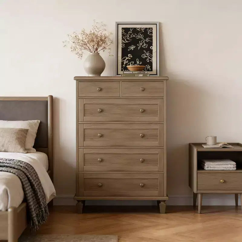 47 Tall Dresser with Carved Handles and Tapered Legs Design for Bedroom