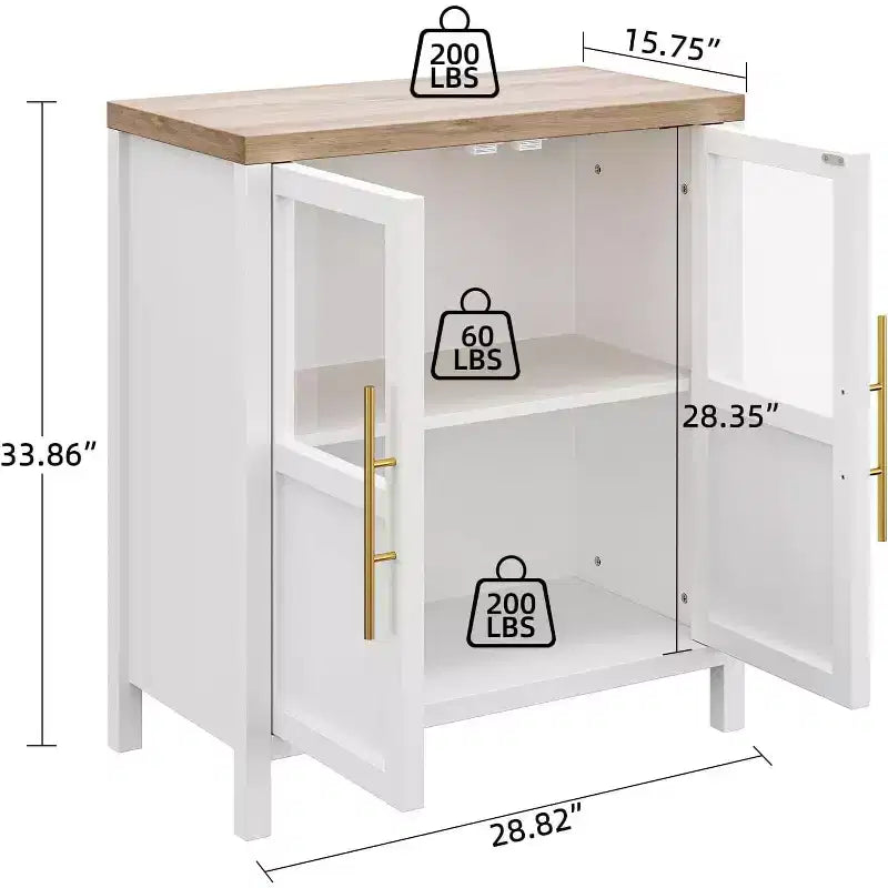 Buffet de rangement moderne de 74 cm de large avec portes vitrées Polyvalent pour la cuisine, le salon et la salle à manger - Blanc