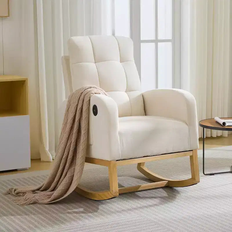 Fauteuil à bascule pour chambre d'enfant avec repose-pieds - Fauteuil à bascule rembourré à dossier haut, fauteuil d'appoint moderne avec poche latérale et pieds en bois pour chambre à coucher, salon