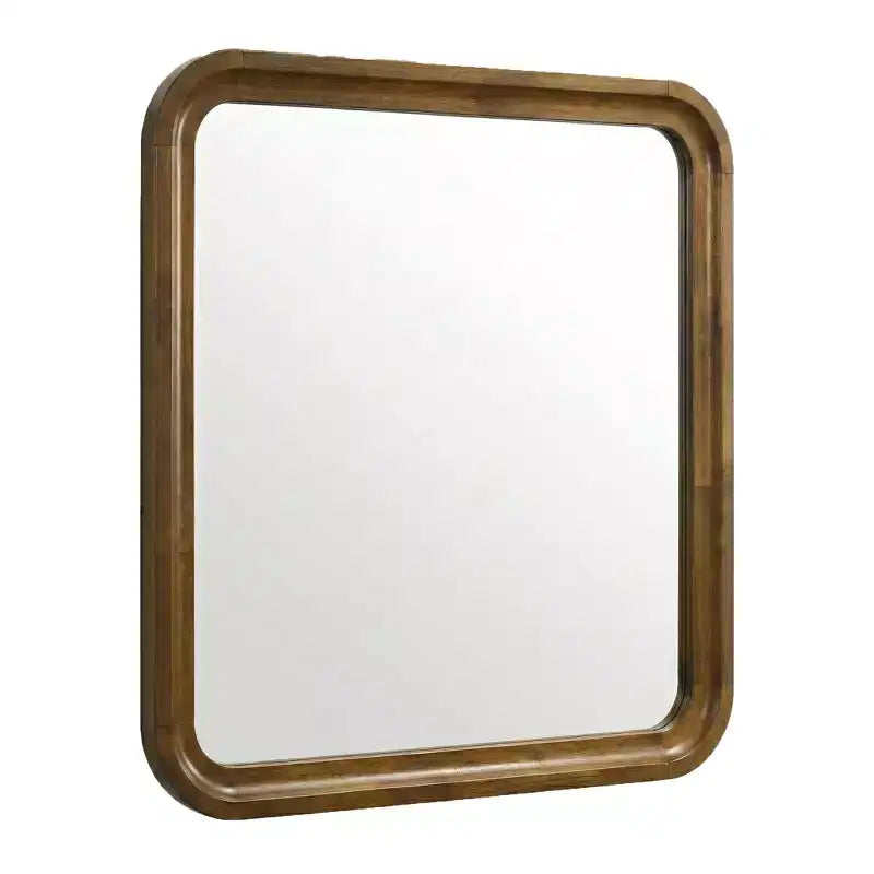 Wood Frame Square Wall Mirror, Walnut Finish, 31.5 x 31.5 Inch, Bedroom Decor