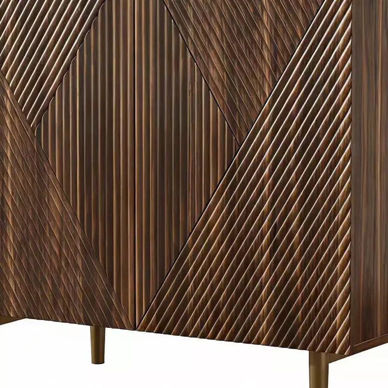 Wood Carved Geometric Sideboard with 2 Doors & Drawer, Walnut Brown, 31W x 31H