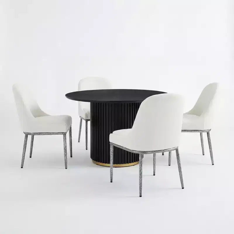 Ensemble de salle à manger industriel 5 pièces, table ronde à pied central et 4 chaises rembourrées en fer