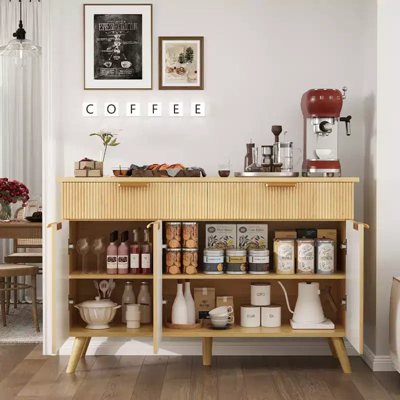 Buffet Bahut Ondulé, 3 Portes et 2 Tiroirs, 47 po de Large, Plateau de 68 kg