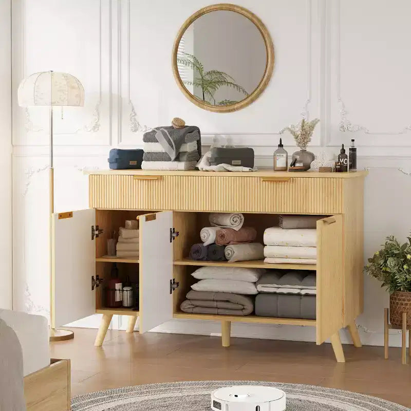 Buffet Bahut Ondulé, 3 Portes et 2 Tiroirs, 47 po de Large, Plateau de 68 kg