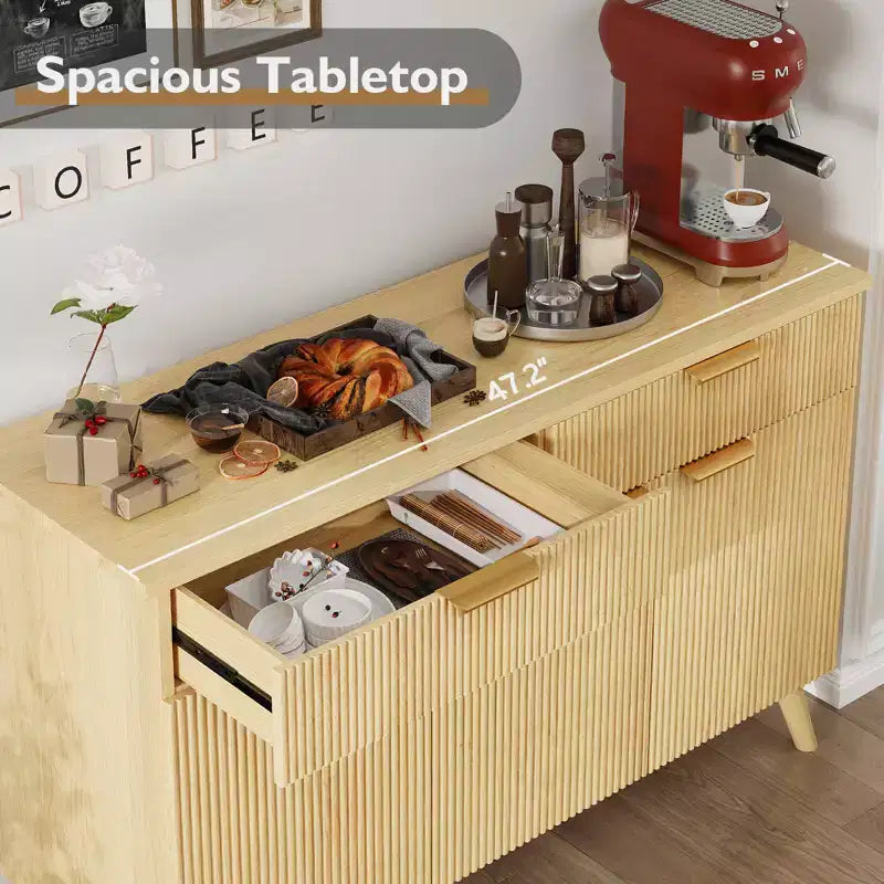 Buffet Bahut Ondulé, 3 Portes et 2 Tiroirs, 47 po de Large, Plateau de 68 kg