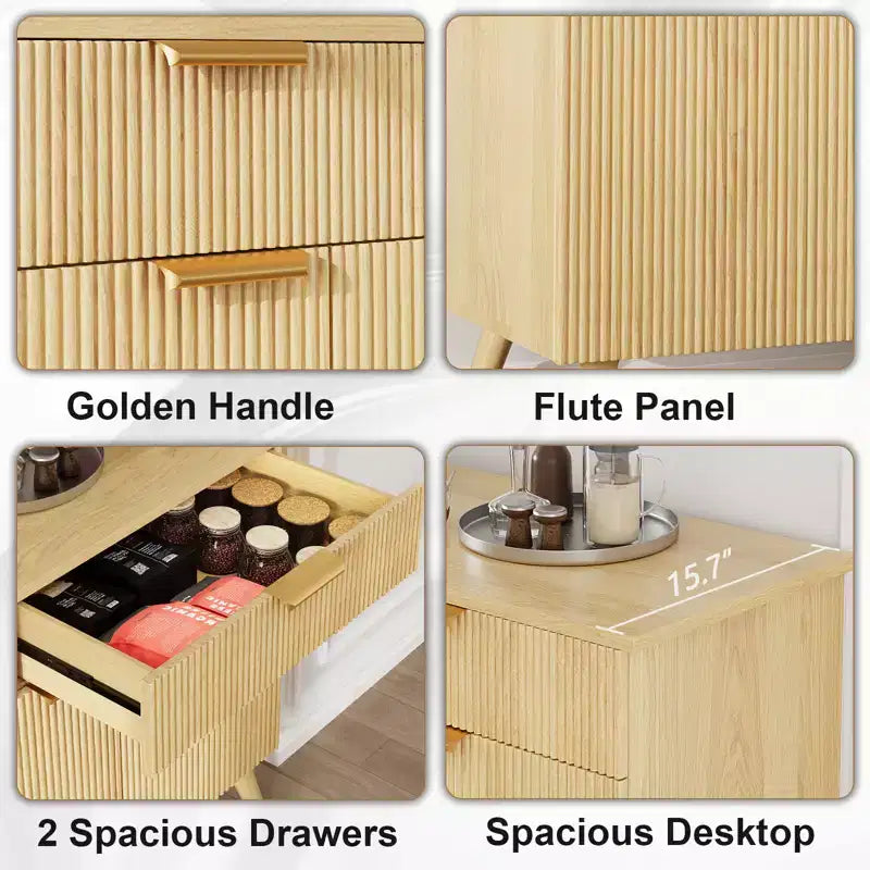 Buffet Bahut Ondulé, 3 Portes et 2 Tiroirs, 47 po de Large, Plateau de 68 kg