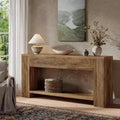 Console rustique de 70,9 pouces, table canapé étroite cannelée, 2 niveaux, marron rustique