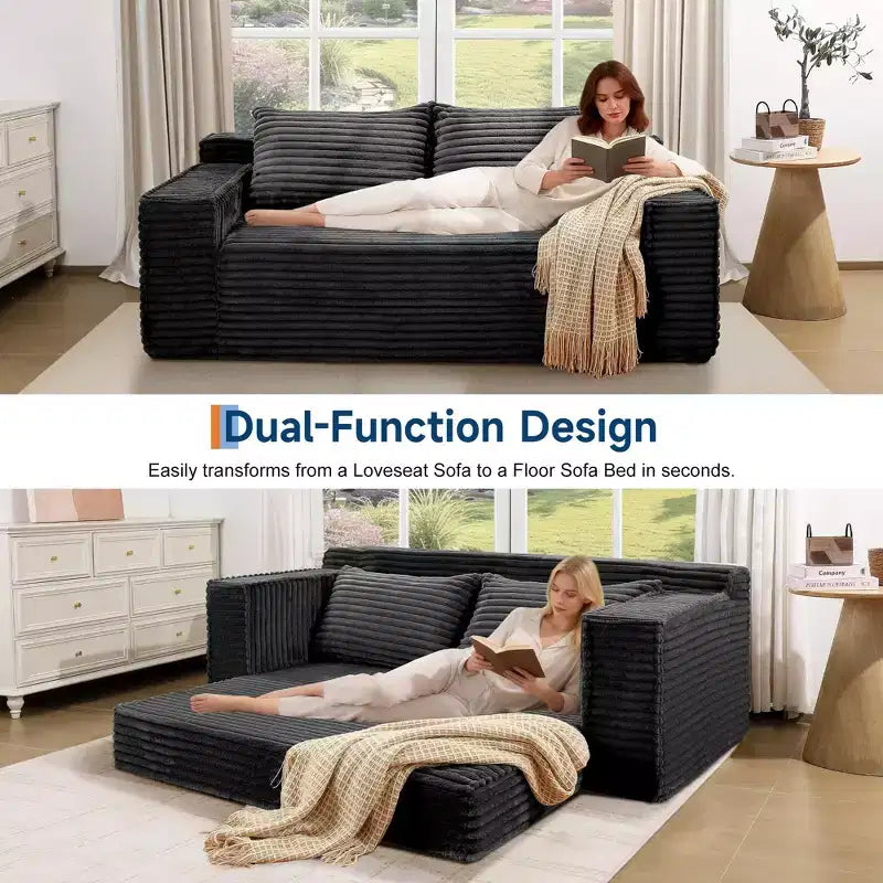 Convertible Sofa Bed, Boneless Couch Bed with 2 Pillow, Folding Pull Out Couch, Loveseat Sleeper Sofa, Futon Couch for Living Room Bedroom